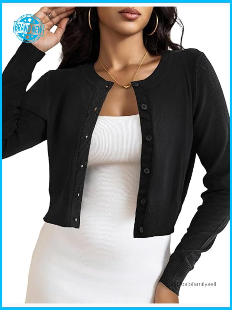 Cropped Button Down Cardigan Bolero Shrug For Women Knit Sweater Coat
